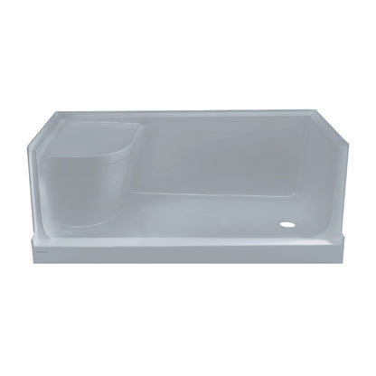 Aquatique 60" x 32" Single Threshold Shower Base With Right Hand Drain and Integral Left Hand Seat in Gray