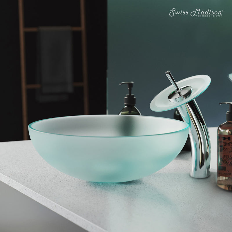 Cascade 16.5 Color Glass Vessel Sink with Faucet, Frost