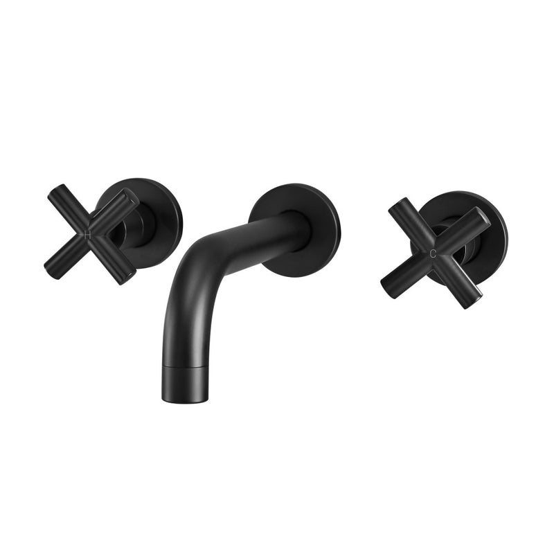 Ivy 8 in. Widespread Double Cross-Handle Wall Mount Bathroom Faucet in Matte Black