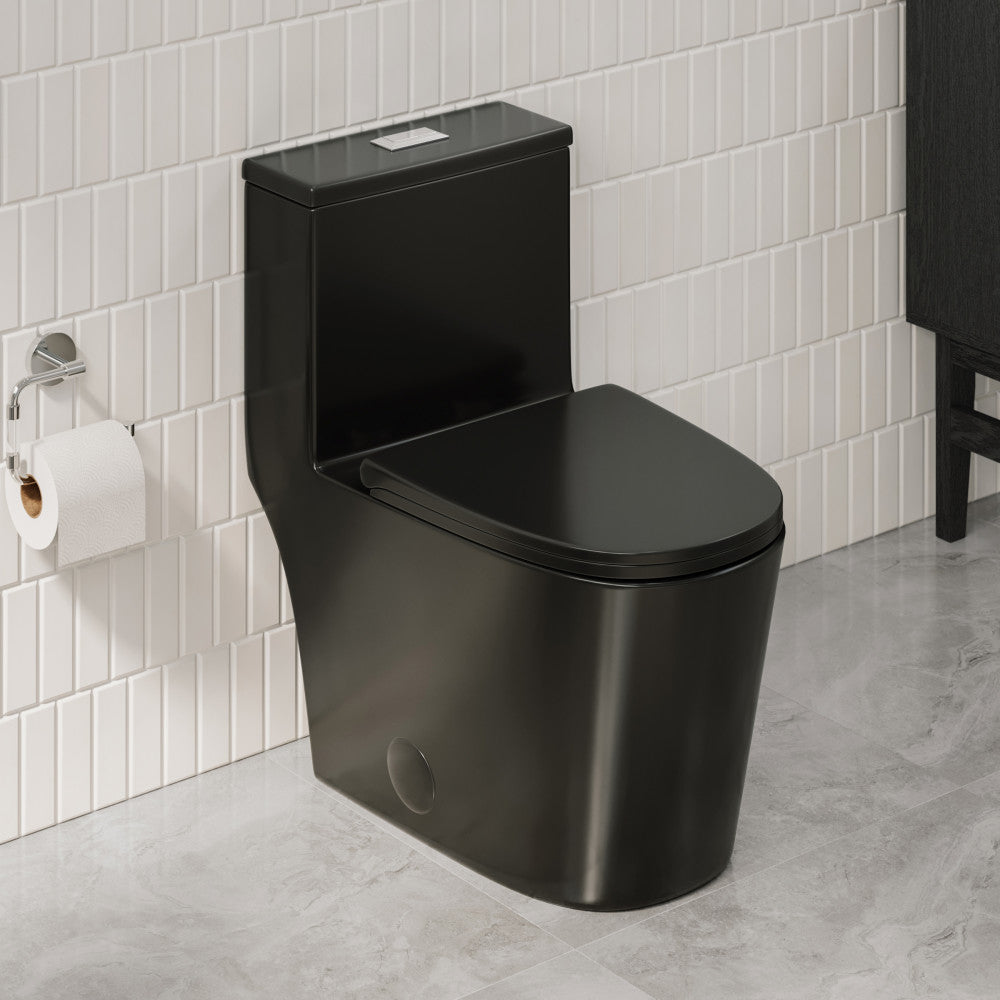 Dreux One-Piece 12" Rough-in .95/1.28 GPF Dual Top Flush Elongated Toilet in Glossy Black