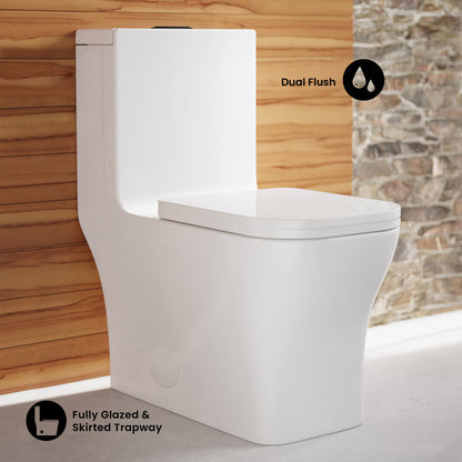 Concorde One Piece Square Toilet Dual Flush, Black Hardware 1.1/1.6 gpf