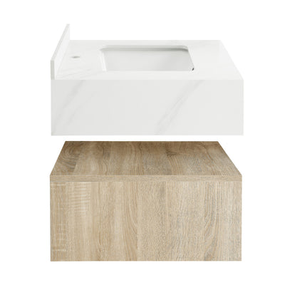 Avancer 24" Wall-Mounted Bathroom Vanity in Calacatta and White Oak