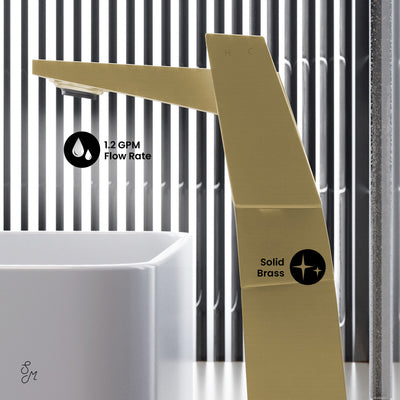 Carre Single Hole, Single-Handle, High Arc Bathroom Faucet in Brushed Gold