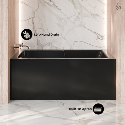 Voltaire 54 x 30 Skirted Left Drain Soaking Alcove Bathtub in Glossy Black with Integrated Armrest