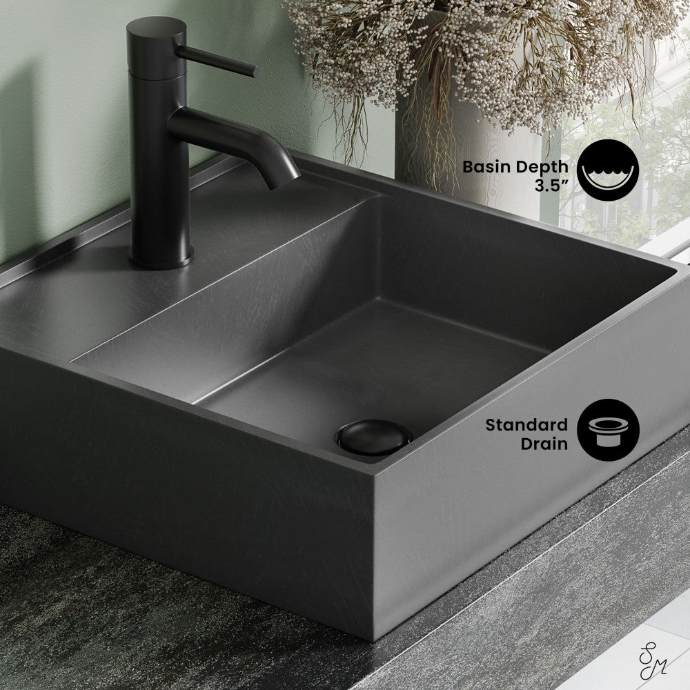 Lisse 16" Square Concrete Vessel Bathroom Sink in Dark Grey