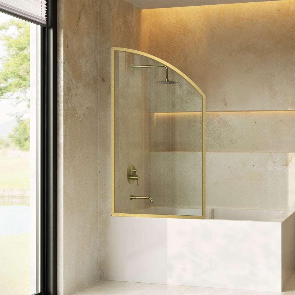 Demi 34 x 58 Framed Fixed 3/8 in. (10mm) Clear Tempered Glass Tub Door with Gold Brushed Frame
