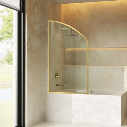 Demi 34 x 58 Framed Fixed 3/8 in. (10mm) Clear Tempered Glass Tub Door with Gold Brushed Frame