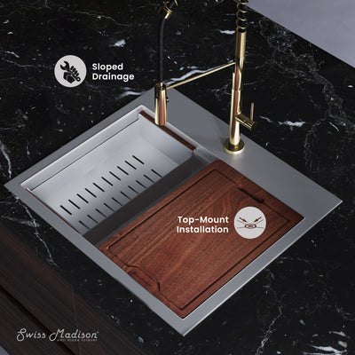 Ravi Single Basin 25 x 22 Topmount Kitchen Workstation Sink