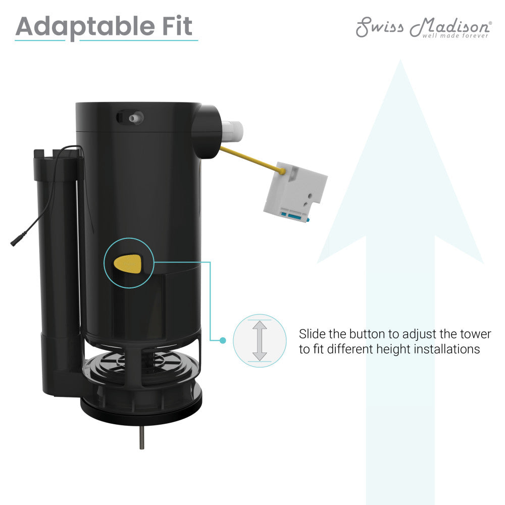 Electric touchless kit replacement part in black for toilet installations with adjustable height slider.