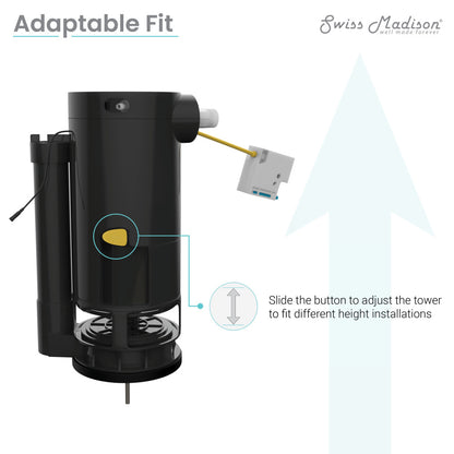 Electric touchless kit replacement part in black for toilet installations with adjustable height slider.