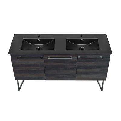 Annecy 60 in. Black Walnut, Double Basin Bathroom Vanity With Black Artificial Stone Sink Top