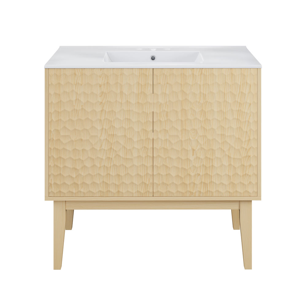 Bosse 36" Freestanding Bathroom Vanity in Natural Oak with 3-Hole Widespread Sink Top