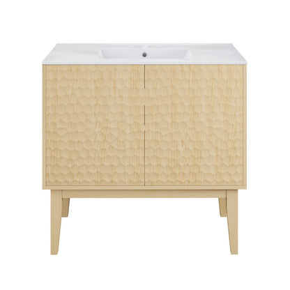 Bosse 36" Freestanding Bathroom Vanity in Natural Oak with 3-Hole Widespread Sink Top
