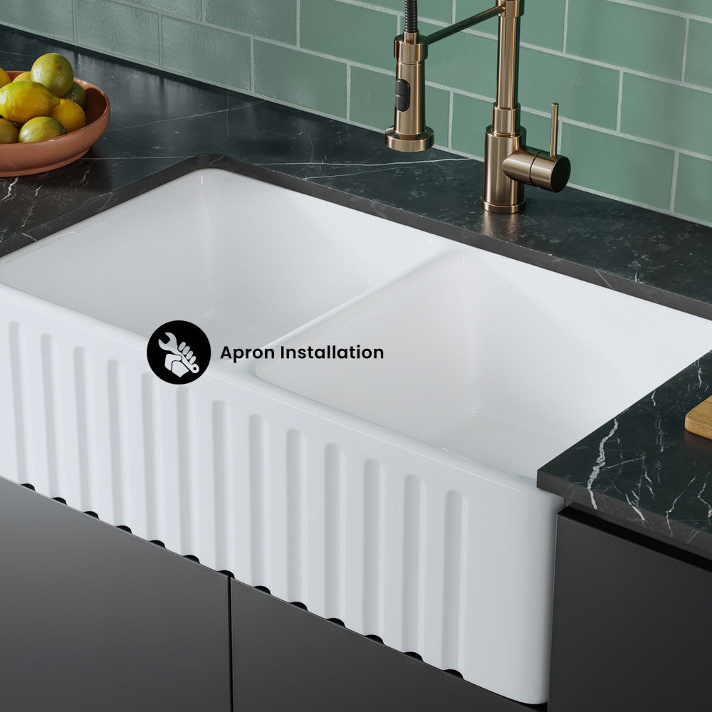 Delice 33" Double Basin Fireclay Farmhouse Kitchen Sink in Glossy White