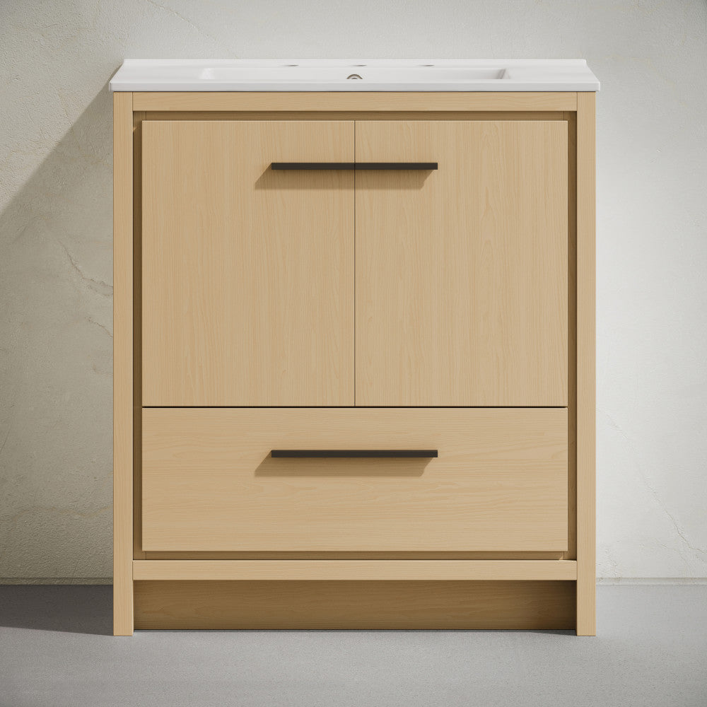 Virage 30" Freestanding Bathroom Vanity in Natural Oak with 3-Hole Widespread Sink Top