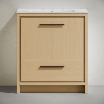 Virage 30" Freestanding Bathroom Vanity in Natural Oak with 3-Hole Widespread Sink Top