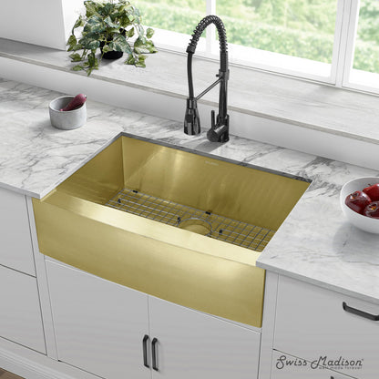 Rivage 30 x 21 Stainless Steel, Single Basin, Farmhouse Kitchen Sink with Apron in Gold