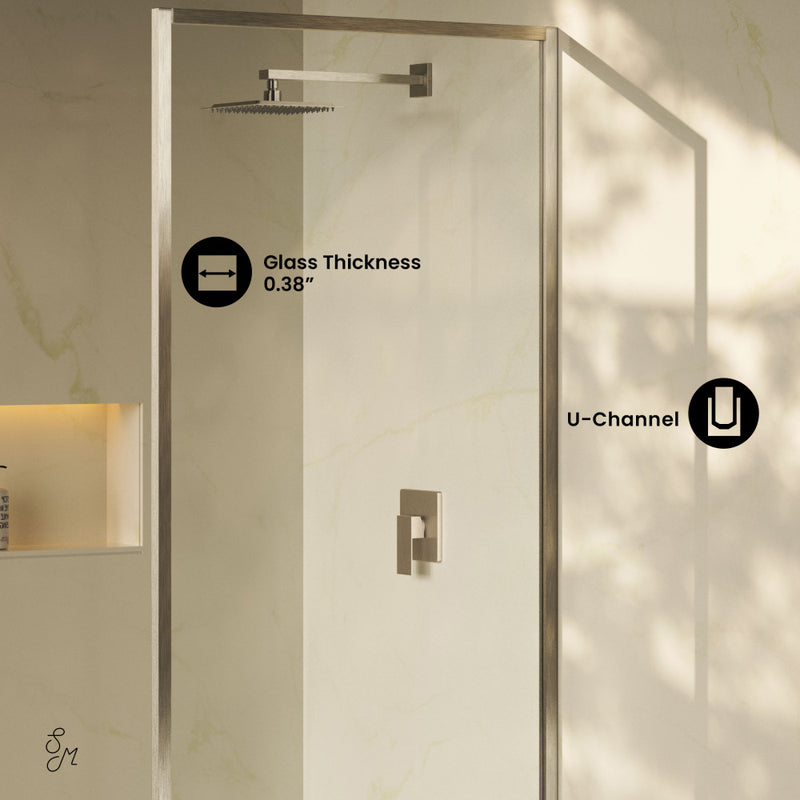 Pierre 34 x 76 Framed Fixed 3/8 in. (10mm) Clear Tempered Glass Shower Door with Nickel Brushed Frame