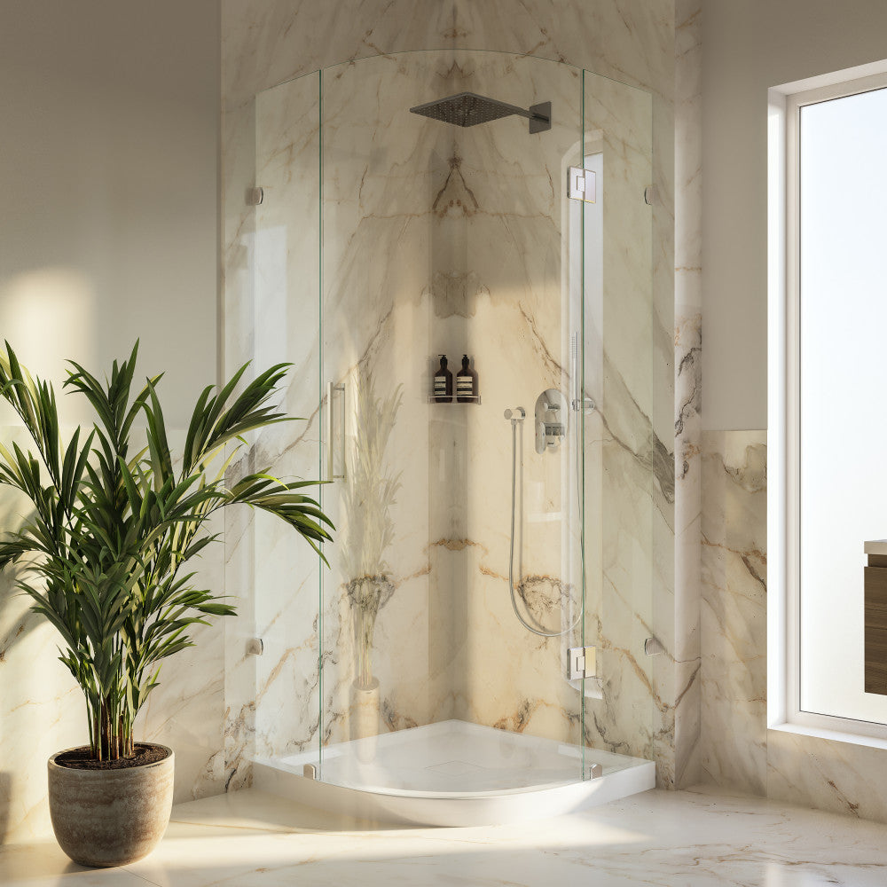 Marquette 36" x 36" Round Corner Double-Threshold Shower Pan Base with Center Drain in Glossy White
