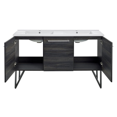 Annecy 60" Freestanding Bathroom Vanity in Black Walnut with Sink Top