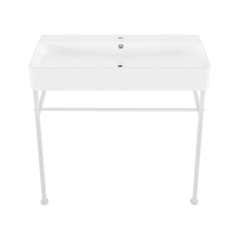 Carre 36 Ceramic Console Sink White Basin Matte White Legs