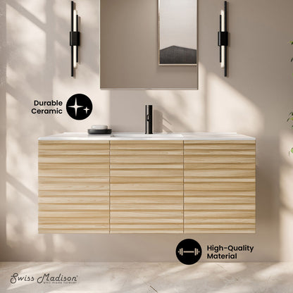 Cascade 48" Wall-Mounted Bathroom Vanity in Natural Oak with Sink Top