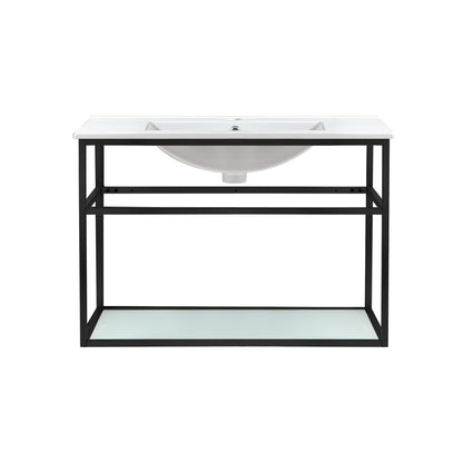 Pierre 30 Single, Open Shelf, Matte Black Metal Frame Bathroom Vanity