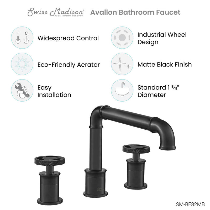 Avallon 8 in. Widespread, 2-Handle Wheel, Bathroom Faucet in Matte Black