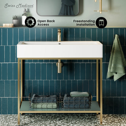 Pierre 40" Open Shelf Gold Frame Freestanding Bathroom Vanity with Sink Top