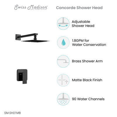 Concorde Single-Handle 1 Spray 8" Wall Mounted Fixed Shower Head in Matte Black (Valve Included)