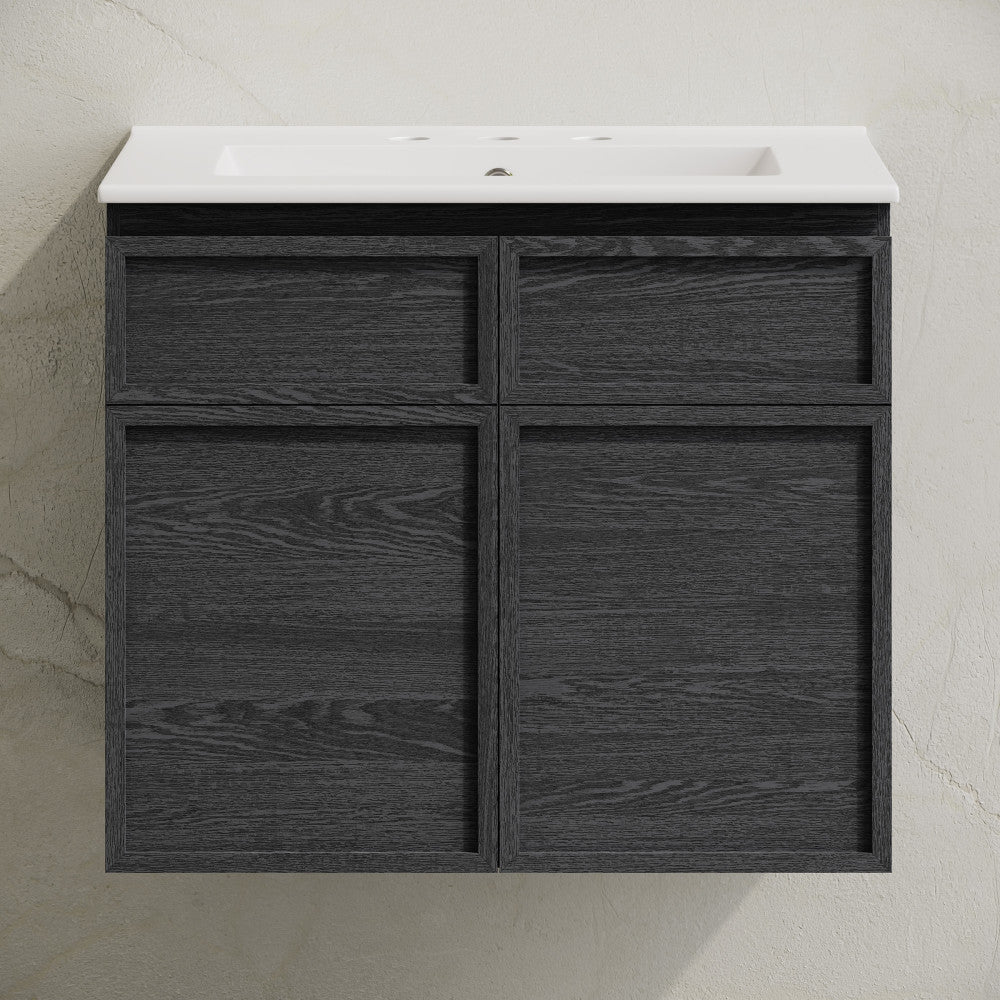 St. Tropez 24" Wall-Mounted Bathroom Vanity in Black Oak with 3-Hole Widespread Sink Top