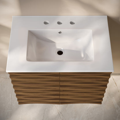 Cascade 30" Wall-Mounted Bathroom Vanity in Brown Oak with 3-Hole Widespread Sink Top