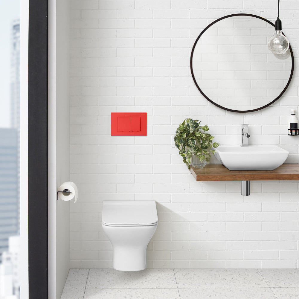 Concorde Wall Mount Dual Flush Actuator Plate with Square Push Buttons in Matte Red