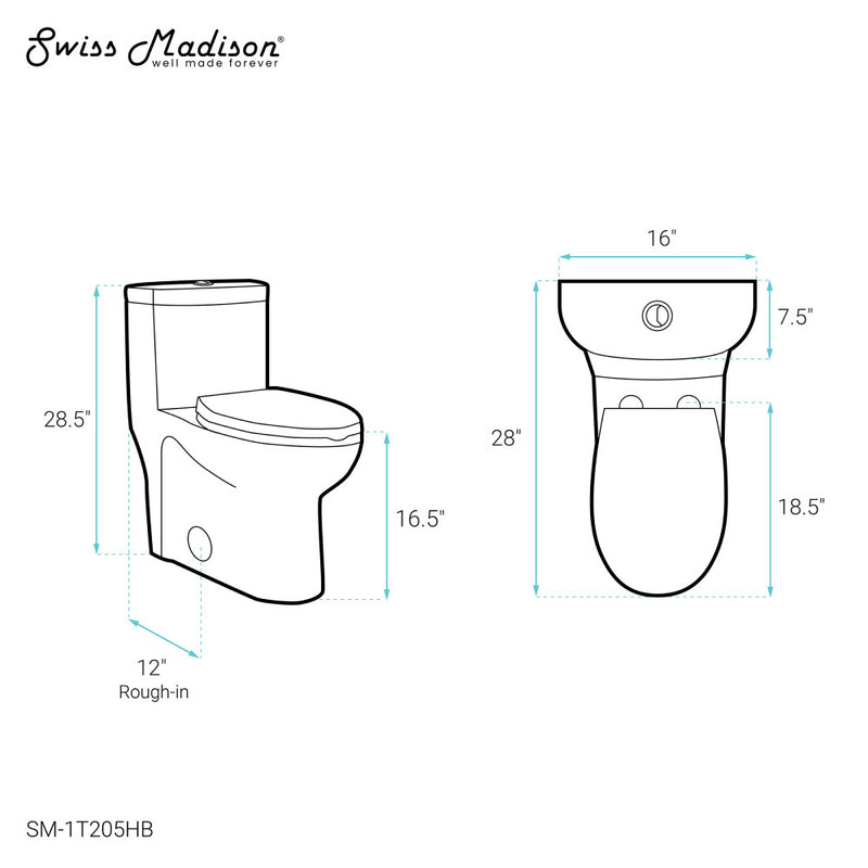 Sublime One Piece Elongated Toilet Dual Flush, Black Hardware 1.1/1.6 gpf