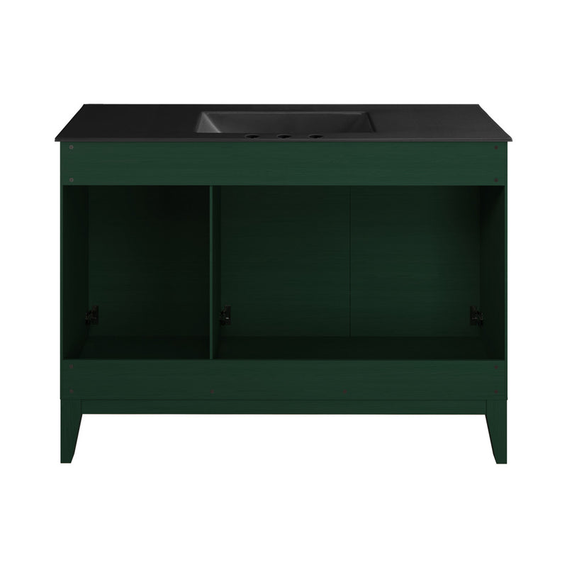 Cascade 48" Freestanding Bathroom Vanity in Green Oak with Black 3-Hole Widespread Sink Top