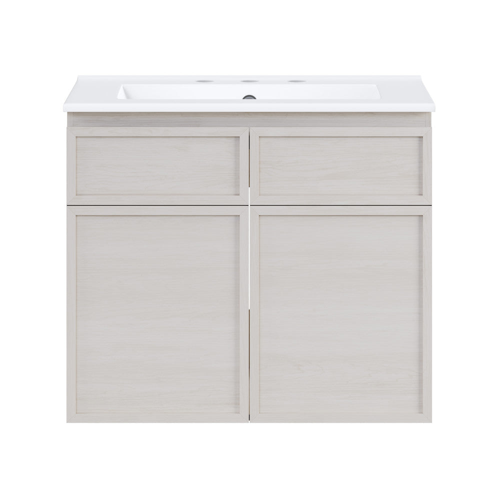 St. Tropez 24" Wall-Mounted Bathroom Vanity in White Oak with 3-Hole Widespread Sink Top
