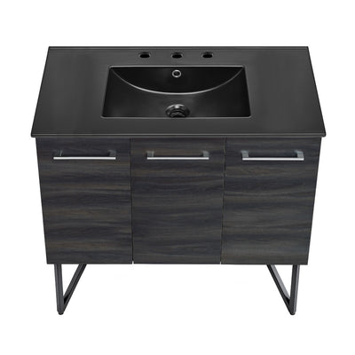 Annecy 36 in. Black Walnut Bathroom Vanity With Black, 3-Hole Ceramic Sink Top