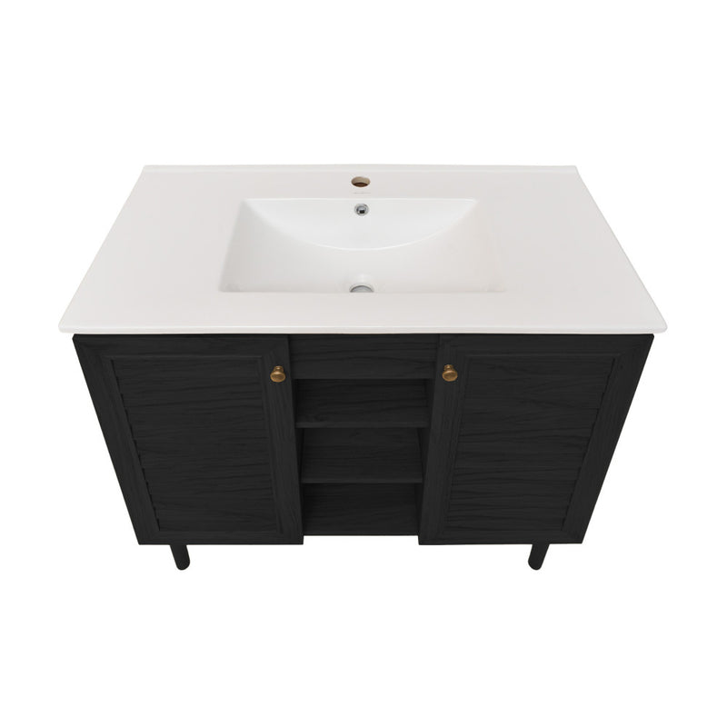 Bron 36" Freestanding Bathroom Vanity in Black Oak with Sink Top