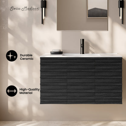 Cascade 36" Wall-Mounted Bathroom Vanity in Black Oak with Sink Top