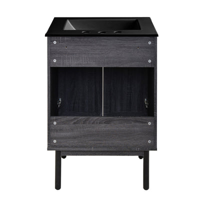 Classe 24" Freestanding Bathroom Vanity in Black Oak with Black 3-Hole Centerset Sink Top