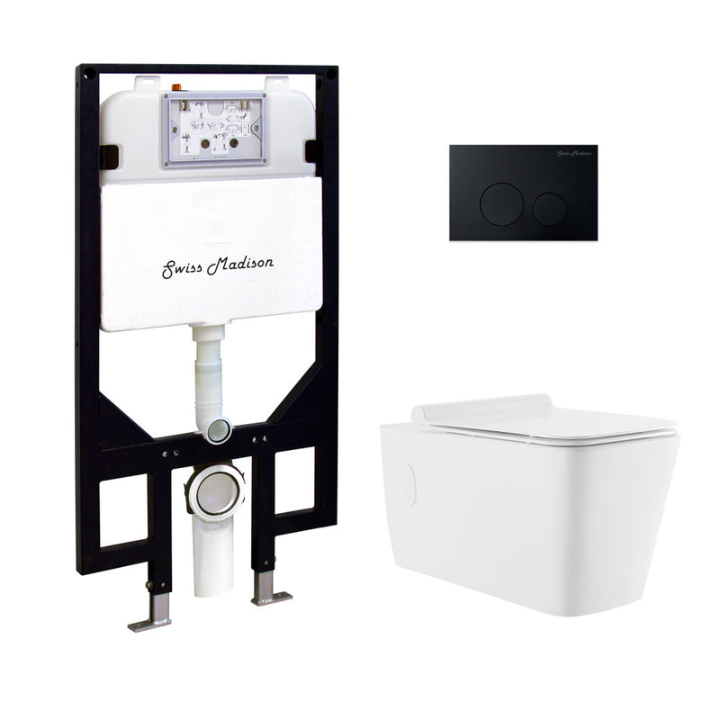 Concorde Wall-Hung Toilet Bundle 0.8/1.6 GPF Dual Flush in Glossy White with Black Flush Plate