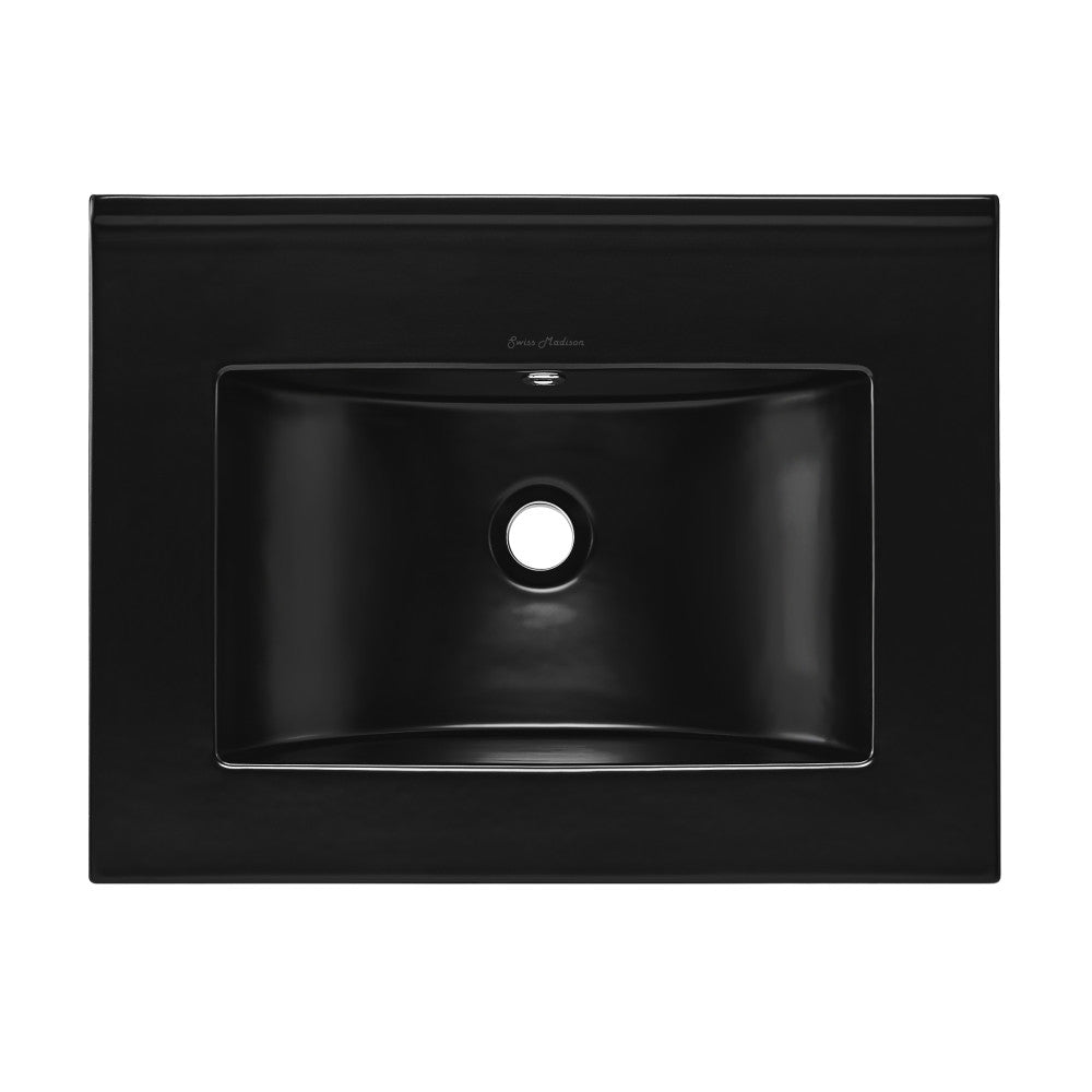 24" Zero Hole Vanity Sink Top in Glossy Black