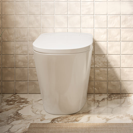 Hugo H Power Flush Tankless Toilet 7" Back Outlet 1 GPF Non-Electric Toilet with Integrated Tank in Glossy White