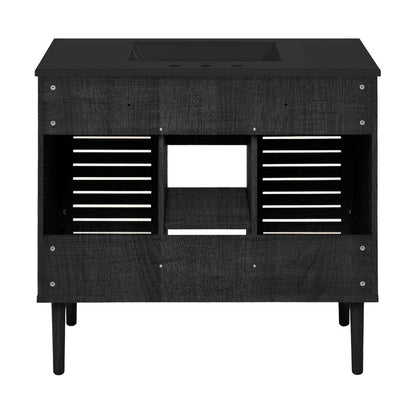 Bron 36" Freestanding Bathroom Vanity in Black Oak with Black 3-Hole Widespread Sink Top