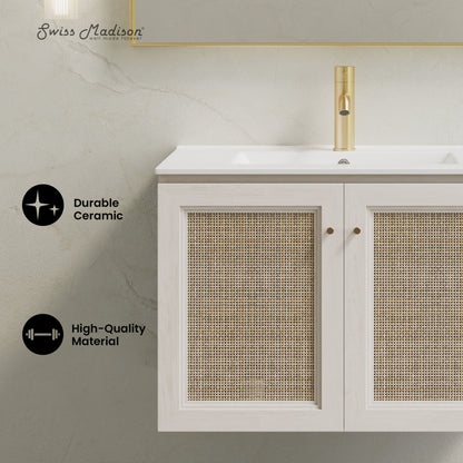 Classe 30" Wall-Mounted Bathroom Vanity in White Oak with Single Faucet Hole Vanity Top