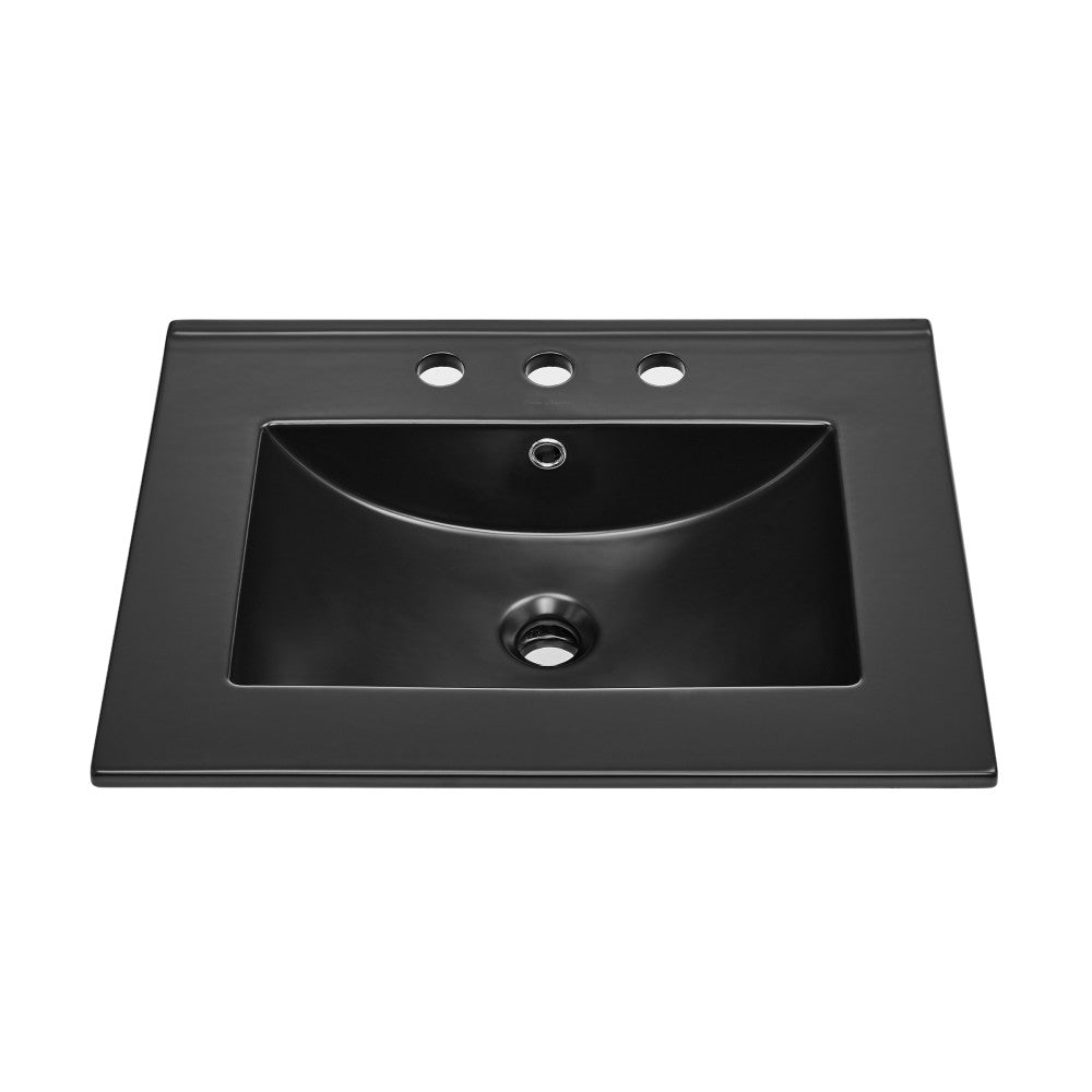 24" Ceramic Vanity Top with 8" Widespread Faucet Holes in Matte Black