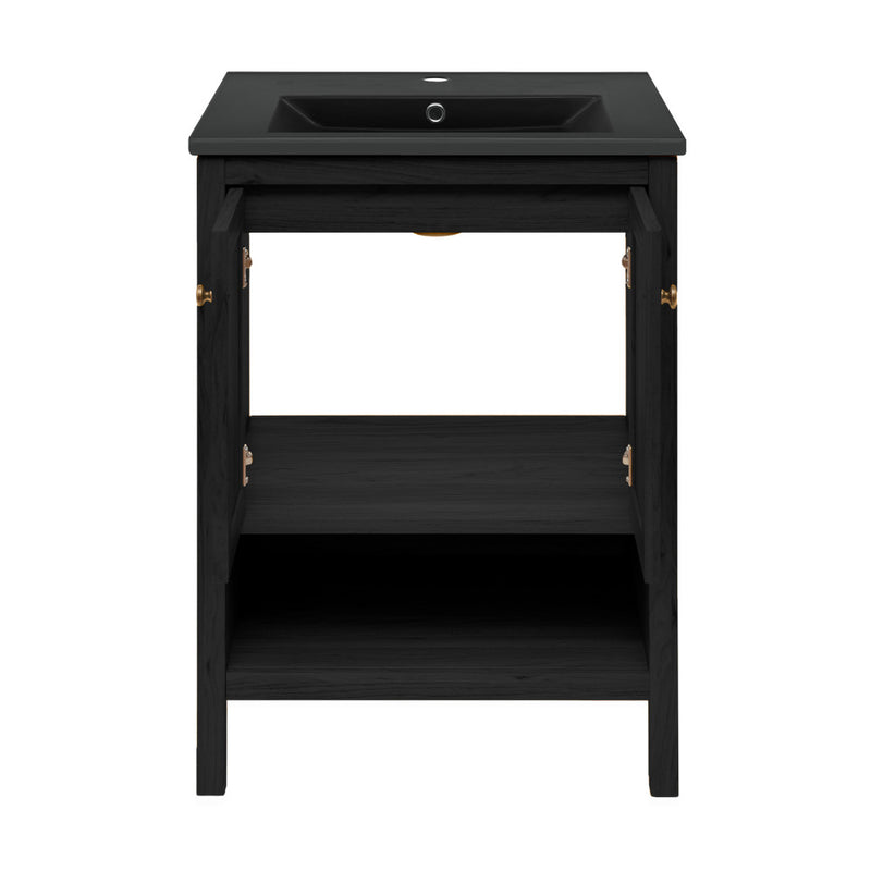 Château 24" Freestanding Bathroom Vanity in Black Oak with Black Sink Top