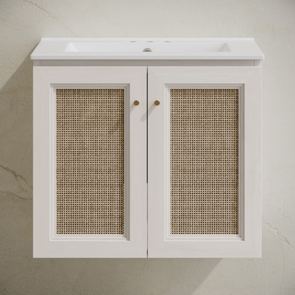 Classe 24" Wall-Mounted Bathroom Vanity in White Oak with Centerset Faucet Holes Vanity Top