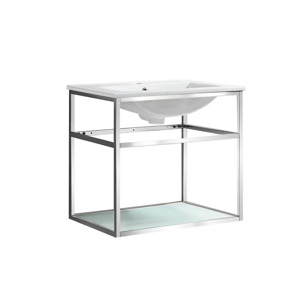 Pierre 24" Open Shelf Chrome Frame Wall-Mounted Bathroom Vanity with Sink Top