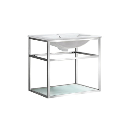 Pierre 24" Open Shelf Chrome Frame Wall-Mounted Bathroom Vanity with Sink Top